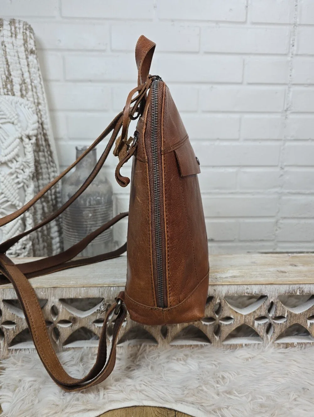 Spikes and Sparrow Brown Leather Backpack